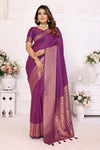 Purple Soft Silk Saree with Matching Silk Blouse