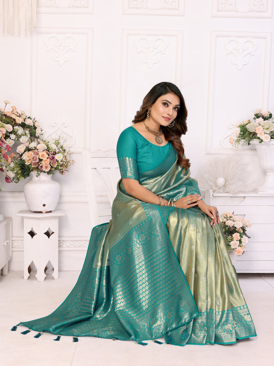 Sky Color Pure Banarasi Tissue Silk Saree