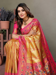 Mustard Pure Banarasi Tissue Silk Saree with Leheriya Weave