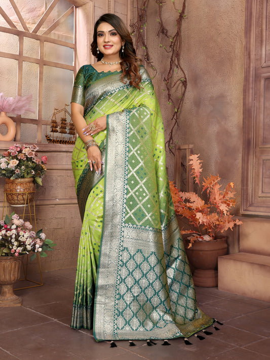 Green Exclusive Summer Special Pure Lichi Silk Saree Collection | Premium Kochi Silk with Elegant Checks Weaving | Soft, Comfy & Easy to Drape | Wedding Wear Saree | Washable, Durable & Easy Maintenance.