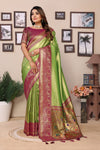 Parrot Green Pure Banarasi Tissue Silk Saree with Paithani Woven Borders