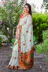 White Panetar Dola Silk Saree