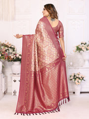 Maroon Banarasi Chaturi Silk Saree with Contrast Blouse.