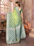 Green Summer Special Pure Lichi Silk Designer Saree