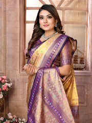 Purple Color Pure Banarasi Tissue Silk Patola Weaving Saree