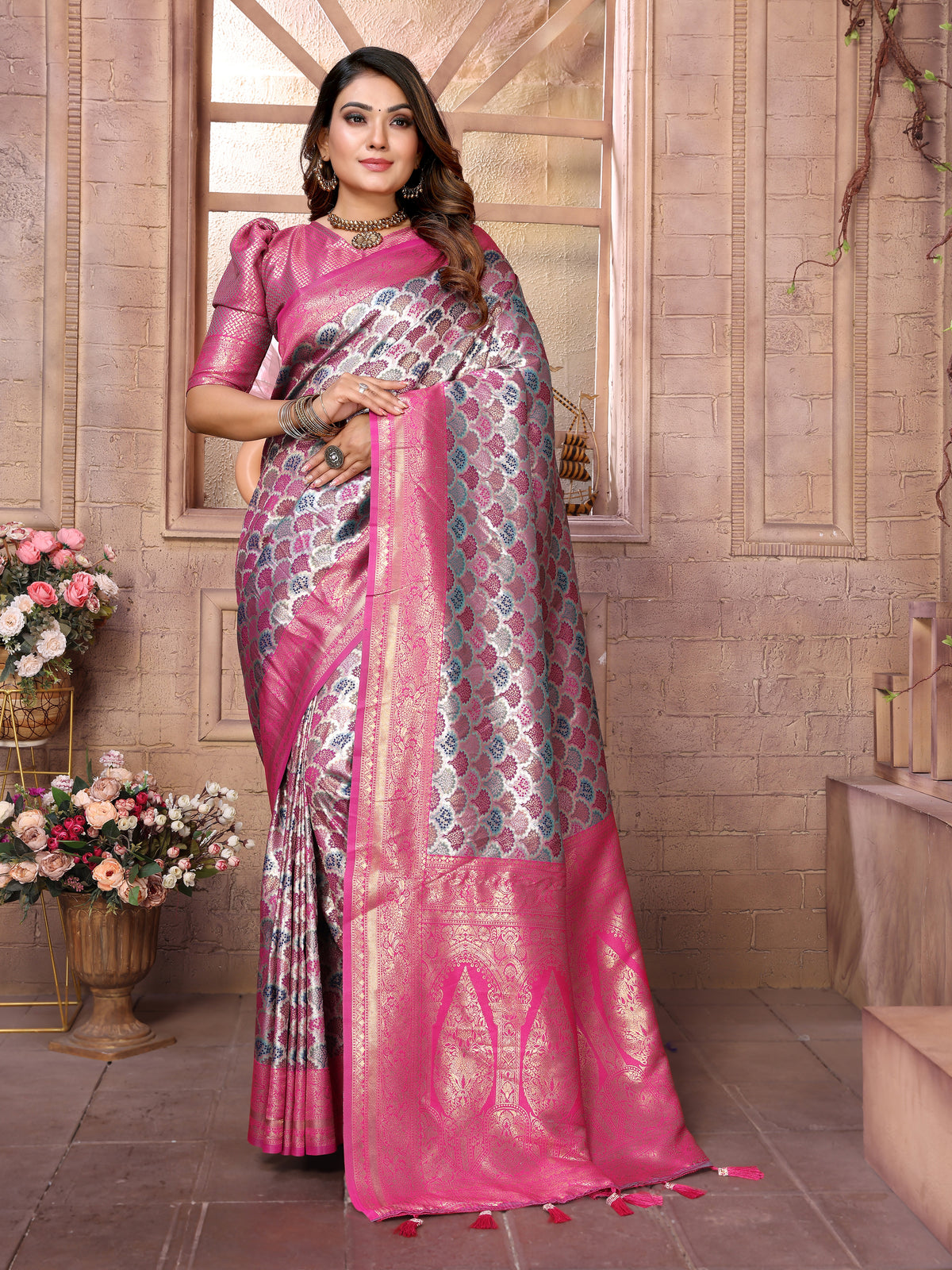 Dark Pink Chaturi Banarasi Silk Saree