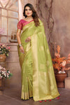 Green Color Premium Lichi Soft Silk Saree with Woven Butta Design, Zari Borders & Rich Pallu – Elegant Wedding & Party Wear.