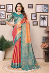 Orange Color Pure Banarasi Tissue Silk Saree with Patola Woven Borders