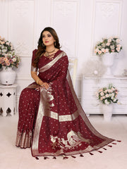 Red Exclusive Summer Special Pure Lichi Silk Saree Collection | Premium Quality Kochi Silk with Bandhej Weaving | Official Wear, Easy Maintenance & Durable | Soft, Comfy & Easy to Drape.