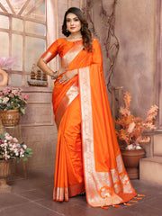 Orange Banarasi Silk Saree