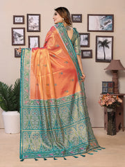 Orange Color Pure Banarasi Tissue Silk Saree with Patola Woven Borders