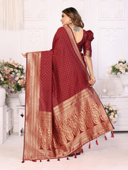 Maroon Soft Silk Saree with Matching Silk Blouse