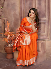 Orange Banarasi Silk Saree