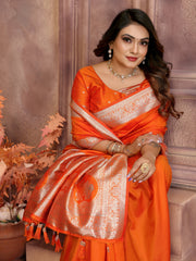 Orange Banarasi Silk Saree