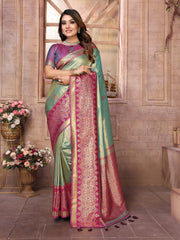 Sky Banarasi Tissue Silk Saree