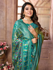 Parrot Green Pure Banarasi Tissue Silk Saree with Paithani Pallu