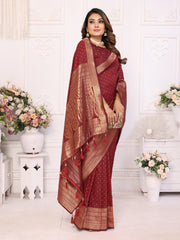 Maroon Soft Silk Saree with Matching Silk Blouse