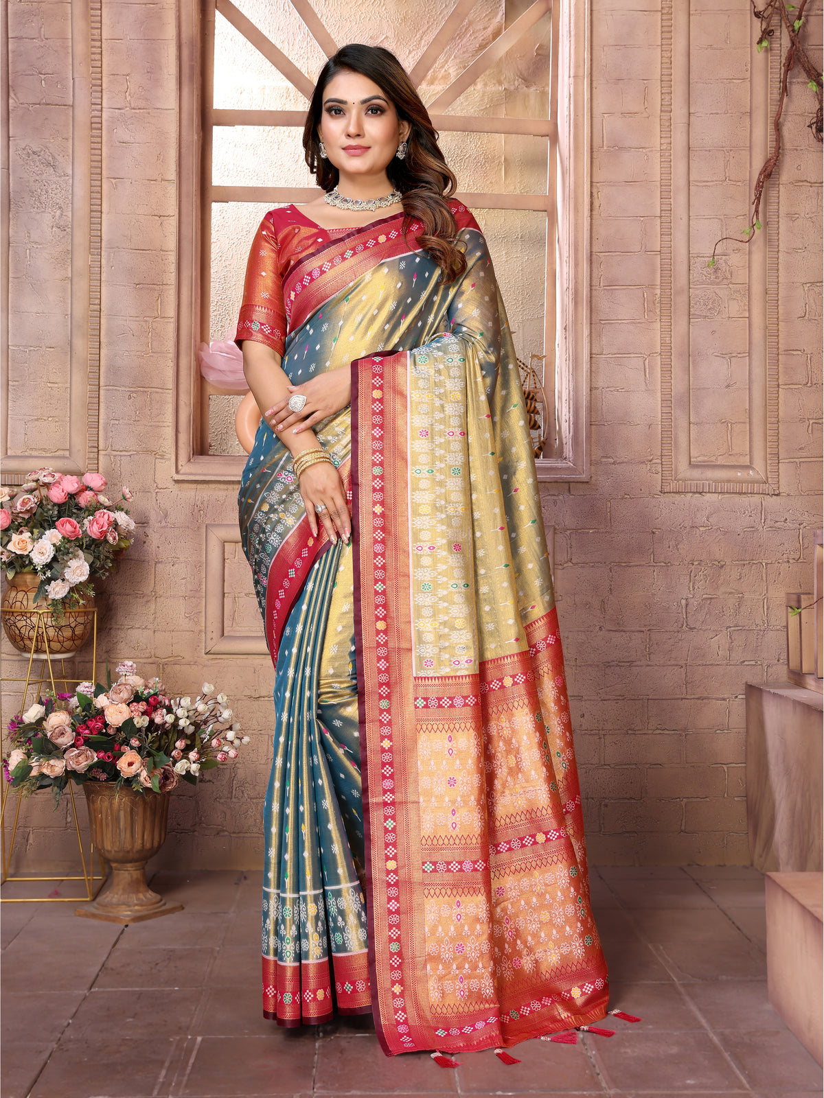 Blue Color Pure Banarasi Tissue Silk Patola Weaving Saree