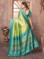 Parrot Green Pure Banarasi Tissue Silk Saree with Paithani Pallu