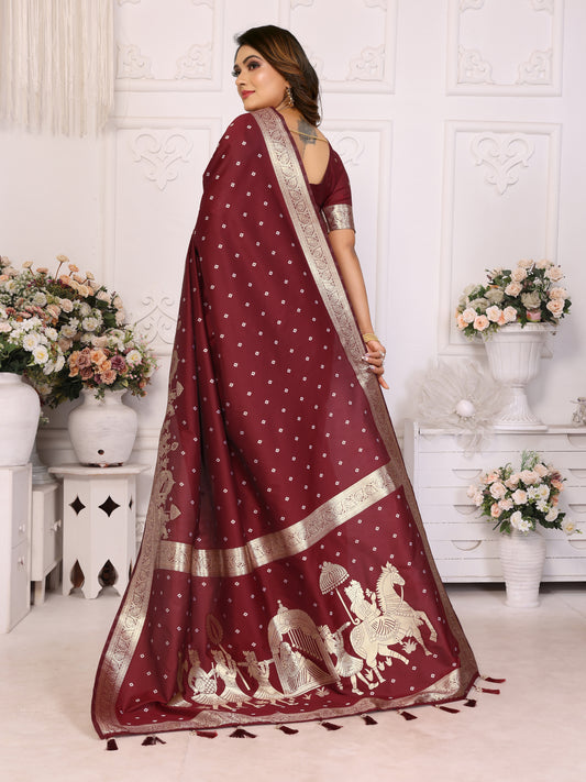 Red Exclusive Summer Special Pure Lichi Silk Saree Collection | Premium Quality Kochi Silk with Bandhej Weaving | Official Wear, Easy Maintenance & Durable | Soft, Comfy & Easy to Drape.