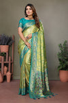 Parrot Green Pure Banarasi Tissue Silk Saree with Leheriya Weave