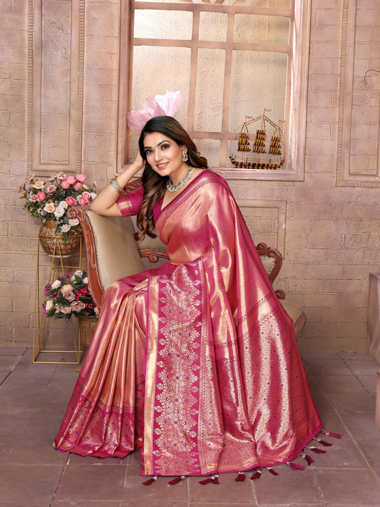 Pink Color Banarasi Tissue Silk Saree