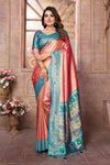 Peach Pure Banarasi Tissue Silk Saree