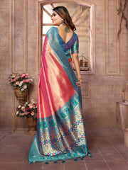 Peach Pure Banarasi Tissue Silk Saree