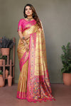 Yellow Pure Banarasi Tissue Silk Saree with Leheriya Weave