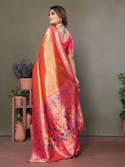 Orange Color Pure Banarasi Tissue Silk Saree