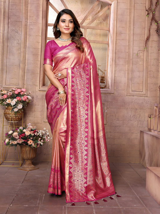 Pink Color Banarasi Tissue Silk Saree