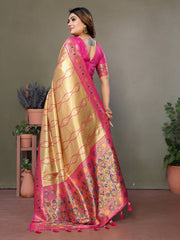 Yellow Pure Banarasi Tissue Silk Saree with Leheriya Weave