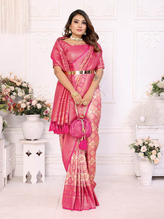 Peach Banarasi Chaturi Silk Saree