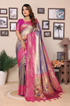 Purple Pure Banarasi Tissue Silk Saree with Paithani Woven Borders