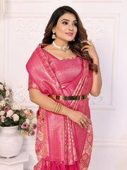 Peach Banarasi Chaturi Silk Saree