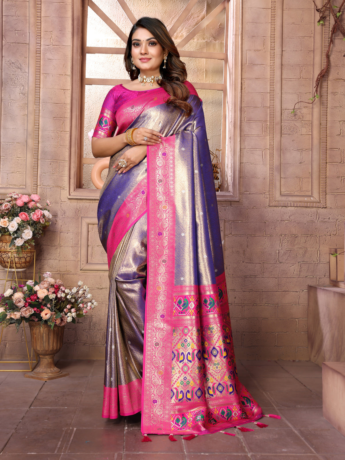 Purple Pure Banarasi Tissue Silk Saree