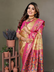 Yellow Pure Banarasi Tissue Silk Saree with Leheriya Weave