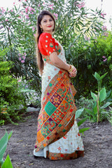 White Panetar Dola Silk Saree