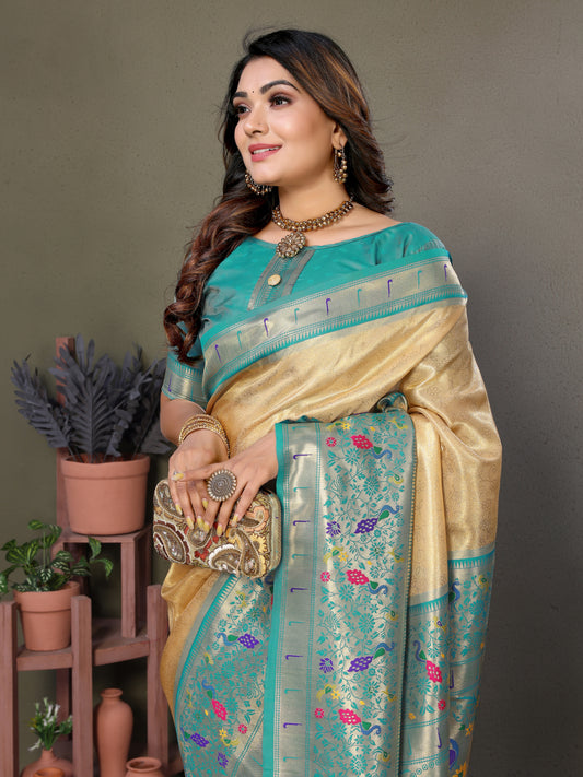 Pista Pure Banarasi Tissue Silk Saree