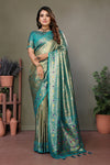 Sky Pure Banarasi Tissue Silk Saree with Leheriya Weave