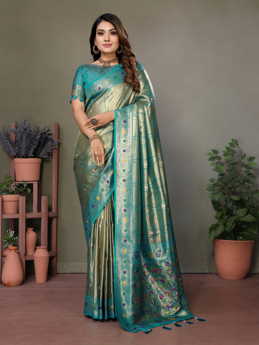 Sky Pure Banarasi Tissue Silk Saree with Leheriya Weave