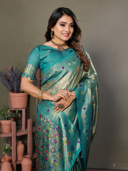 Sky Pure Banarasi Tissue Silk Saree with Leheriya Weave