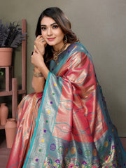 Pink Color Pure Banarasi Tissue Silk Saree with Leheriya Weave