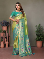 Parrot Pure Banarasi Tissue Silk Saree