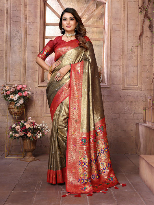 Mehndi Pure Banarasi Tissue Silk Saree