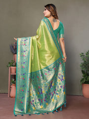 Parrot Pure Banarasi Tissue Silk Saree