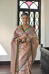 Mehendi Soft Tussar Silk Saree with Madhubani Prints