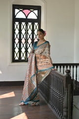 Rama Soft Tussar Silk Saree with Madhubani Prints