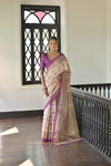 Wine Soft Tussar Silk Saree with Madhubani Prints