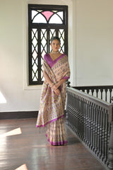 Wine Soft Tussar Silk Saree with Madhubani Prints